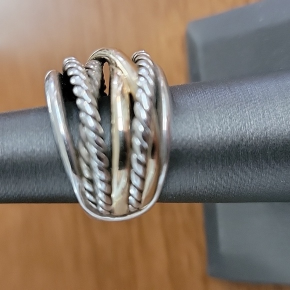 David Yurman Crossover Ring In Sterling Silver with 14k Yellow Gold - Picture 4 of 9